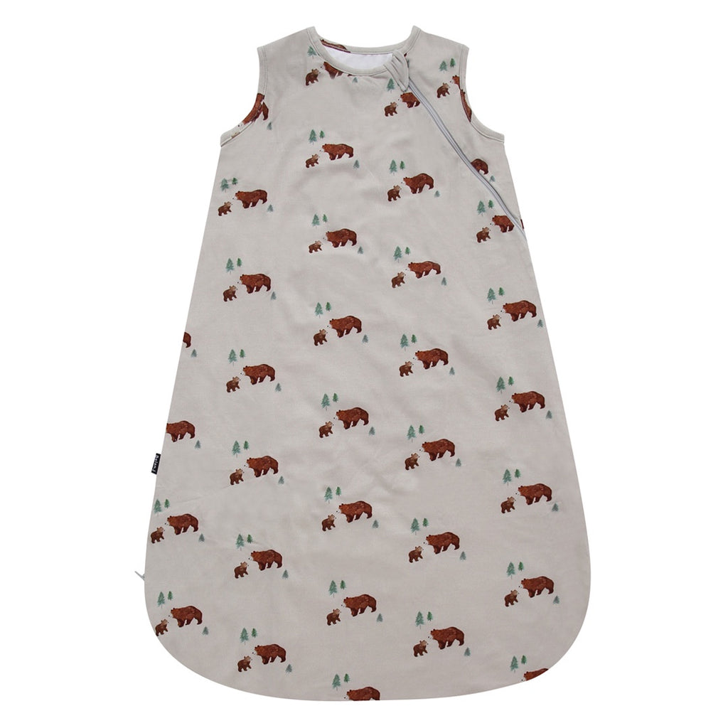 1.0 TOG bamboo sleep sack featuring a playful bear pattern, designed for comfortable and safe baby sleep.