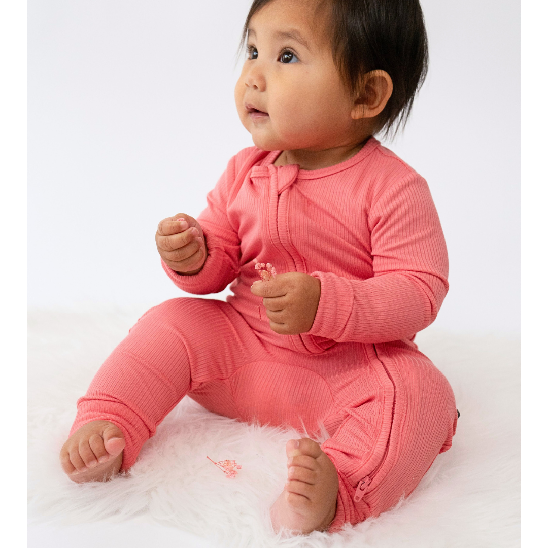 Ribbed Bamboo Footless Sleeper with Fold-over Cuffs - Candy Pink Ribbed Bamboo Footless Sleeper with Fold-over Cuffs - Candy Pink