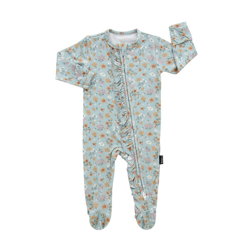 Ruffled Footed One Piece - Vintage Garden