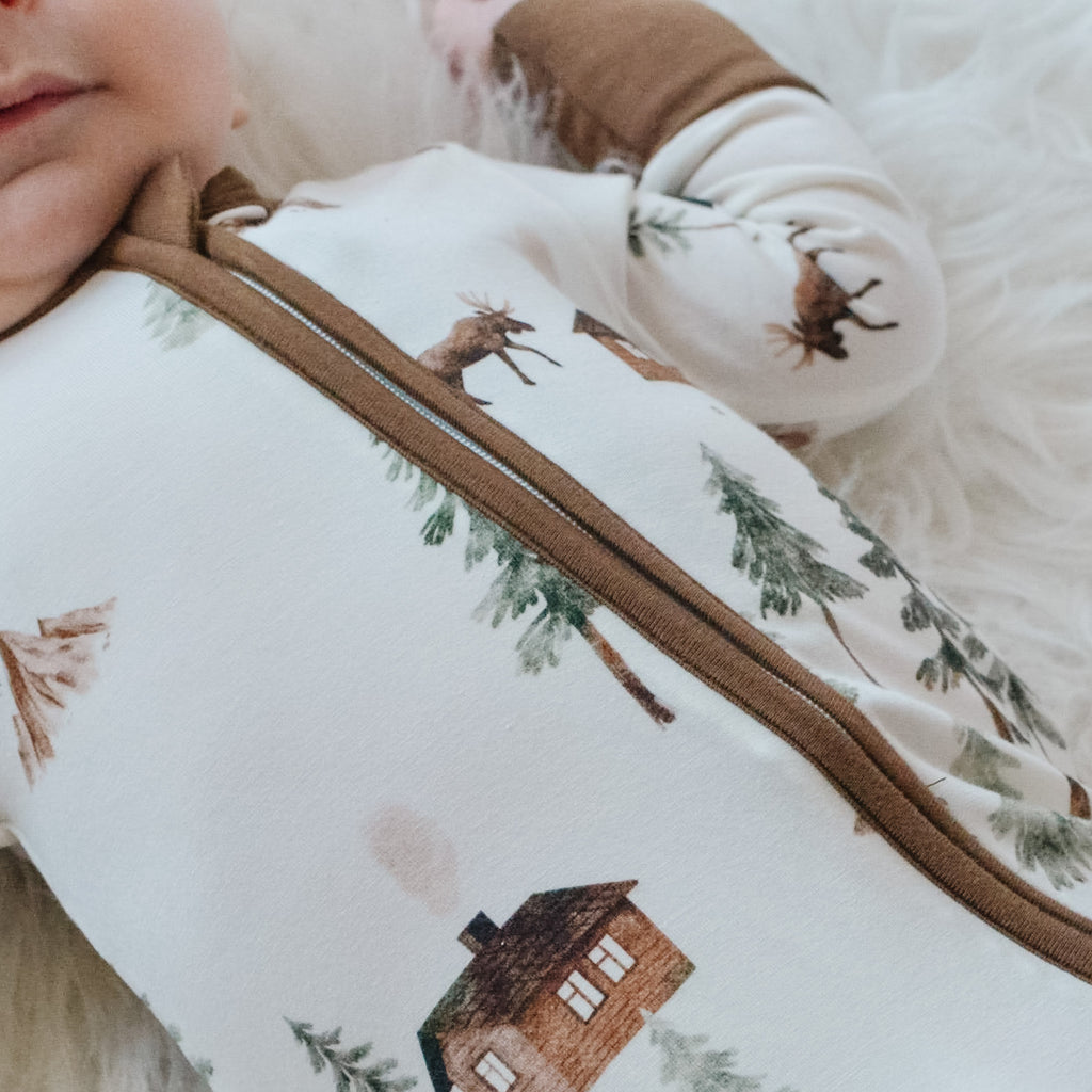 Front Zip Baby Sleeper | Moose Footed Sleeper | Belan.J