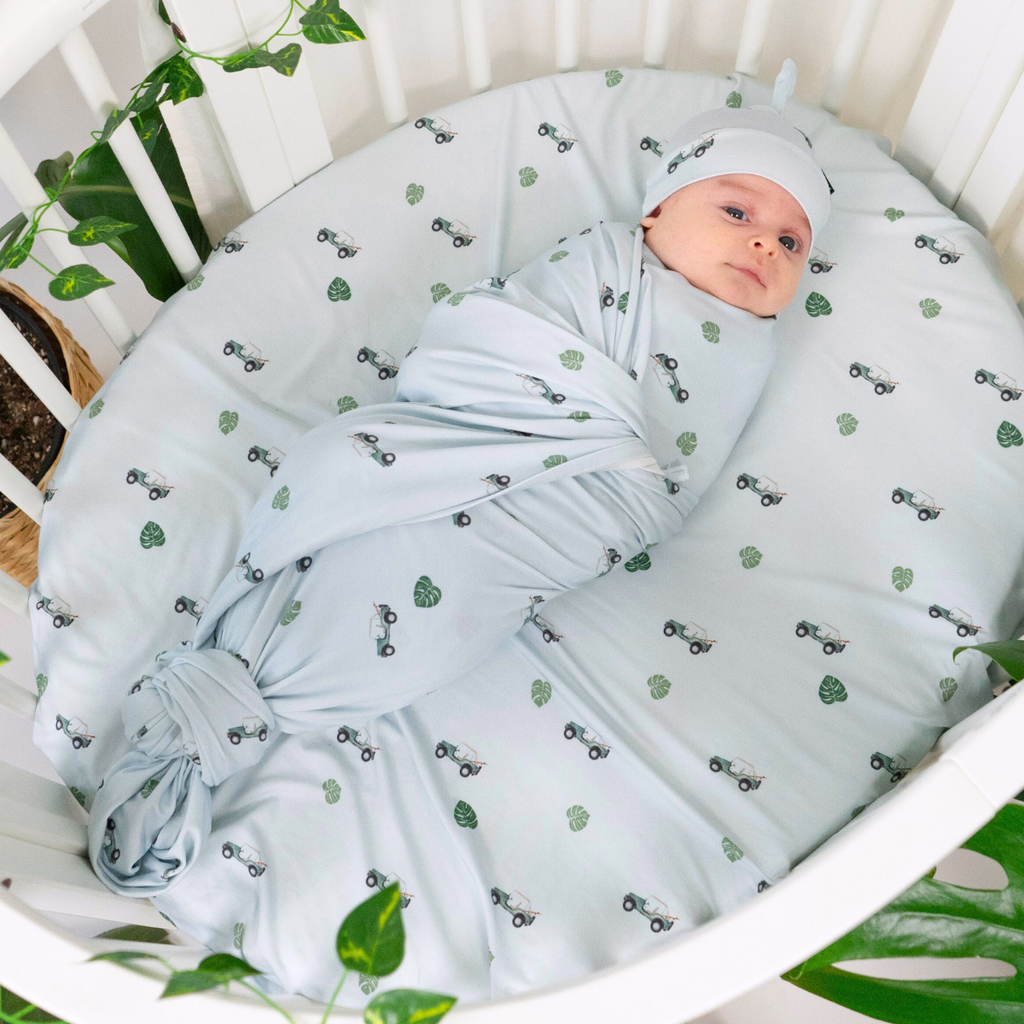 Green Jeep Swaddle Blanket | Fabric Swaddle Blanket | Belan.J