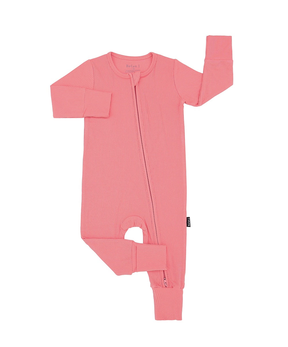 Ribbed Bamboo Footless Sleeper with Fold-over Cuffs - Candy Pink Ribbed Bamboo Footless Sleeper with Fold-over Cuffs - Candy Pink