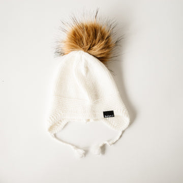 Baby Beanie with faux fur pompom in White