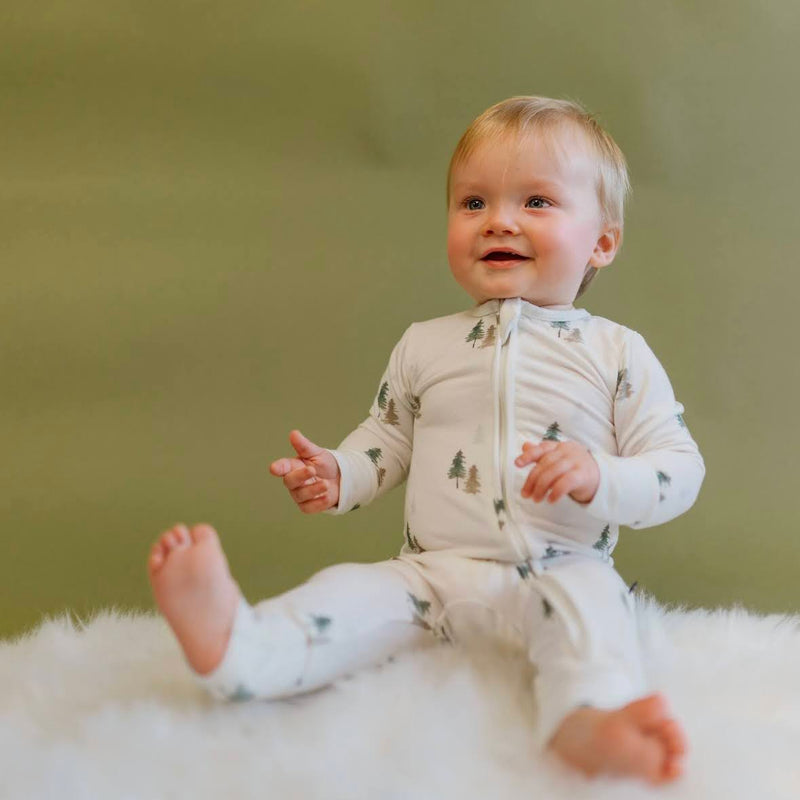 Footless Sleeper with Fold-Over Cuffs - Pine Trees