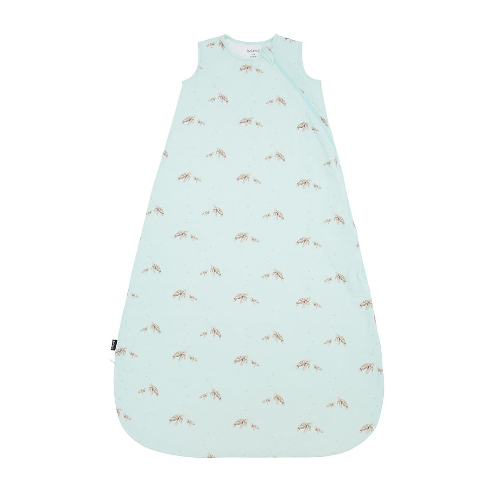 children's sleep bag in turtles print, light turquoise background with turtle drawings