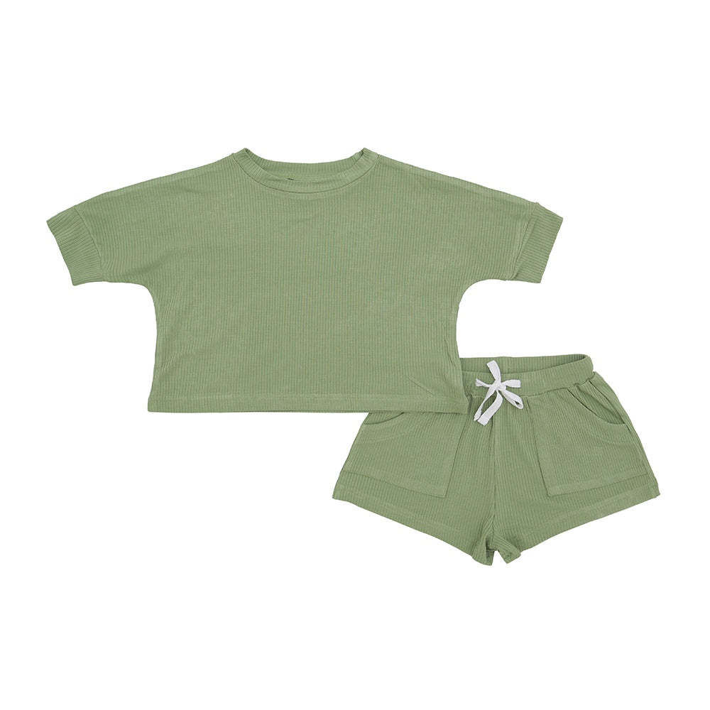 Ribbed Bamboo Women's Lounge Jogger Set - Olive Green